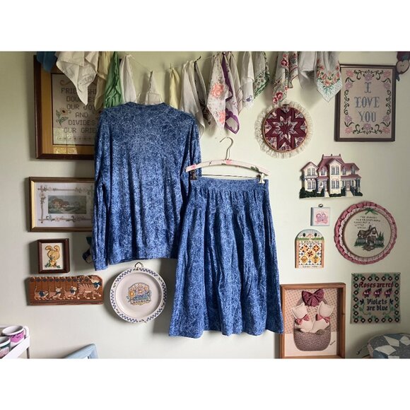 80's VTG Cathy Daniel's faux acid wash oversized top and midi skirt set - Picture 2 of 7